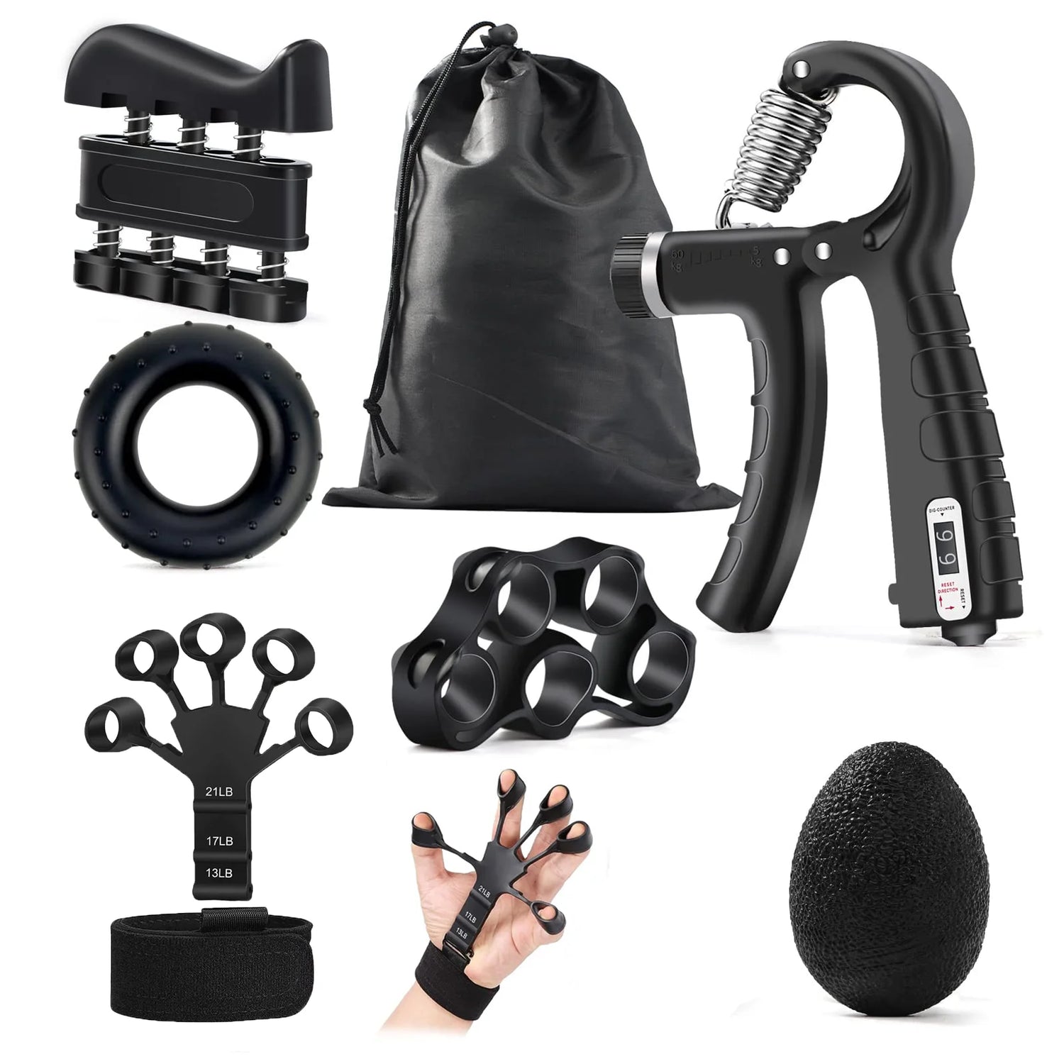 Ultimate 5-60Kg Adjustable Hand Grip Strength Trainer - Build Muscle & Aid Injury Recovery with Finger Exerciser Kit