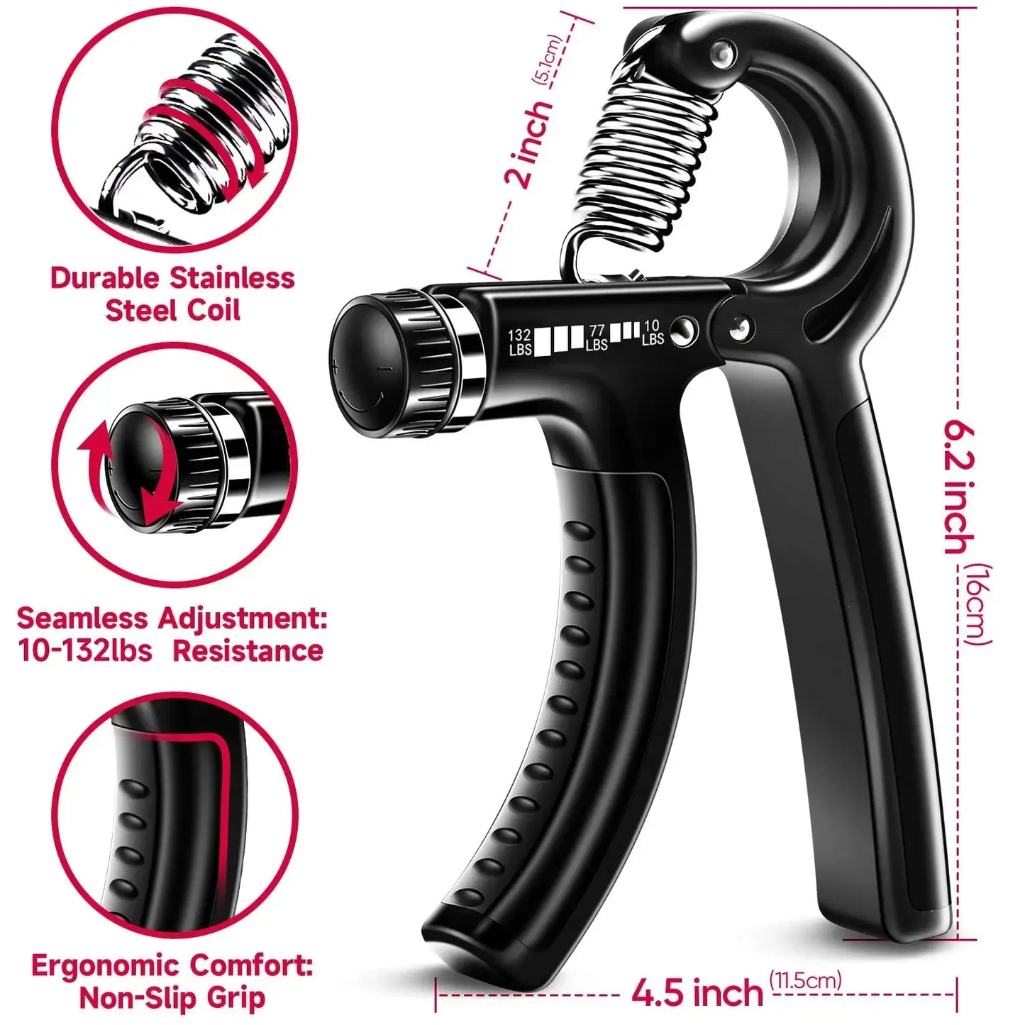 Ultimate 5-60Kg Adjustable Hand Grip Strength Trainer - Build Muscle & Aid Injury Recovery with Finger Exerciser Kit