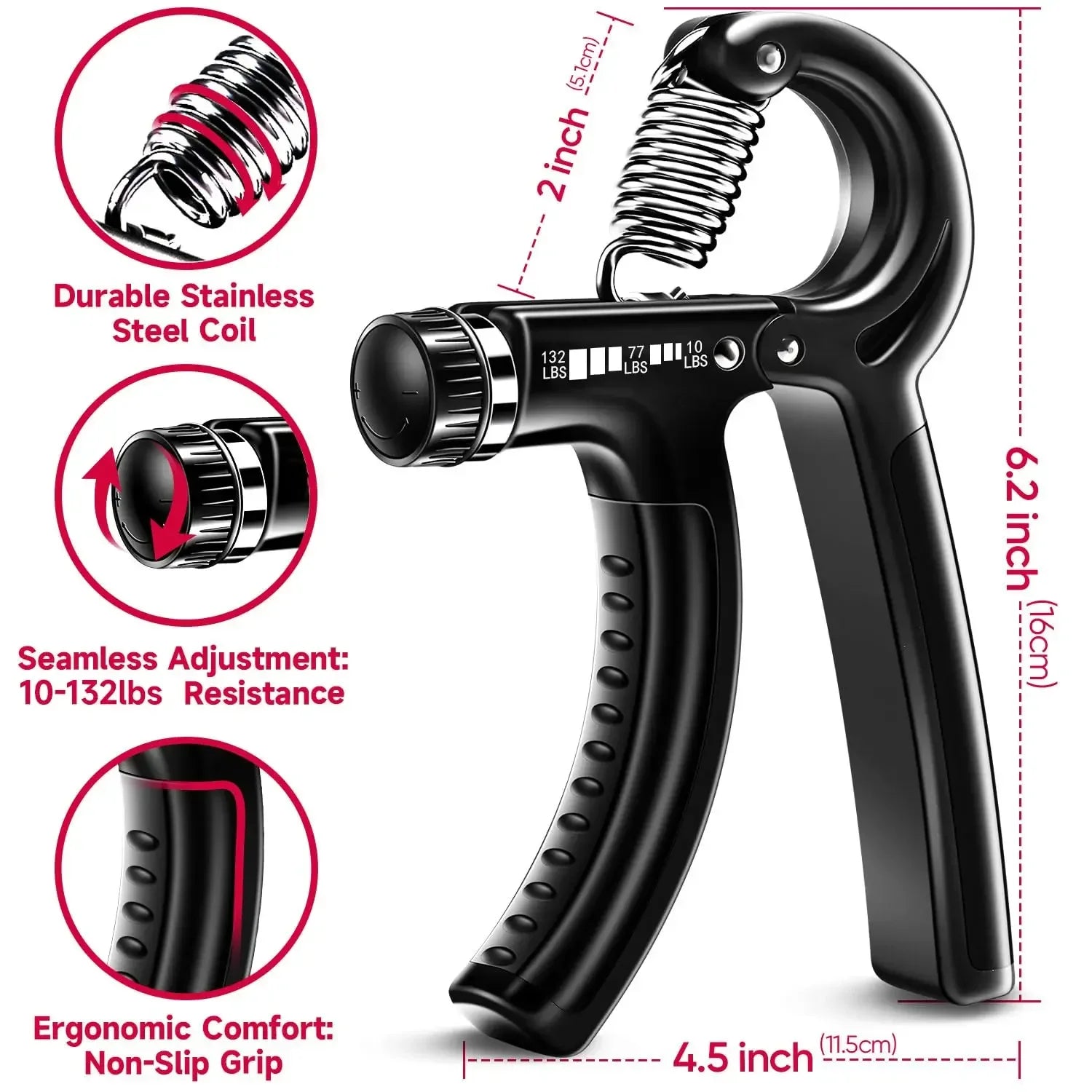 Ultimate 5-60Kg Adjustable Hand Grip Strength Trainer - Build Muscle & Aid Injury Recovery with Finger Exerciser Kit