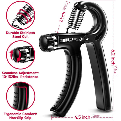 Ultimate 5-60Kg Adjustable Hand Grip Strength Trainer - Build Muscle & Aid Injury Recovery with Finger Exerciser Kit