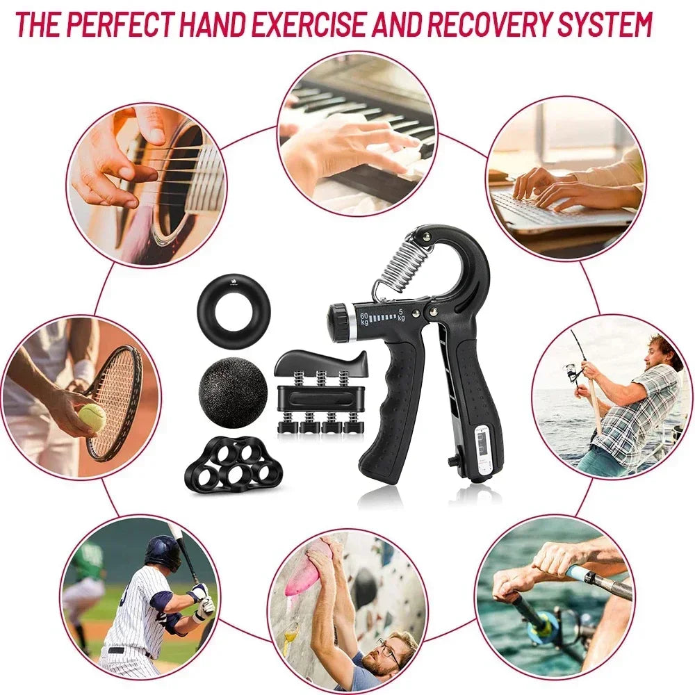 Ultimate 5-60Kg Adjustable Hand Grip Strength Trainer - Build Muscle & Aid Injury Recovery with Finger Exerciser Kit